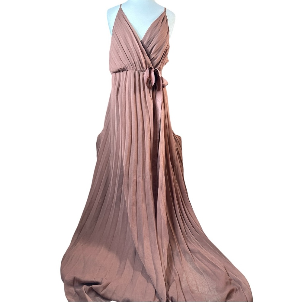 ASOS Brown Maxi Dress Pleated Wrap Dress V-Neck Bridesmaid Dress Size 14 (0161)
